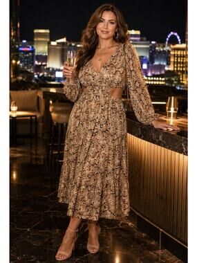 NWT Sofia Jeans Women's Snake Print Cutout Maxi Dress with Long Sleeves Size XXL